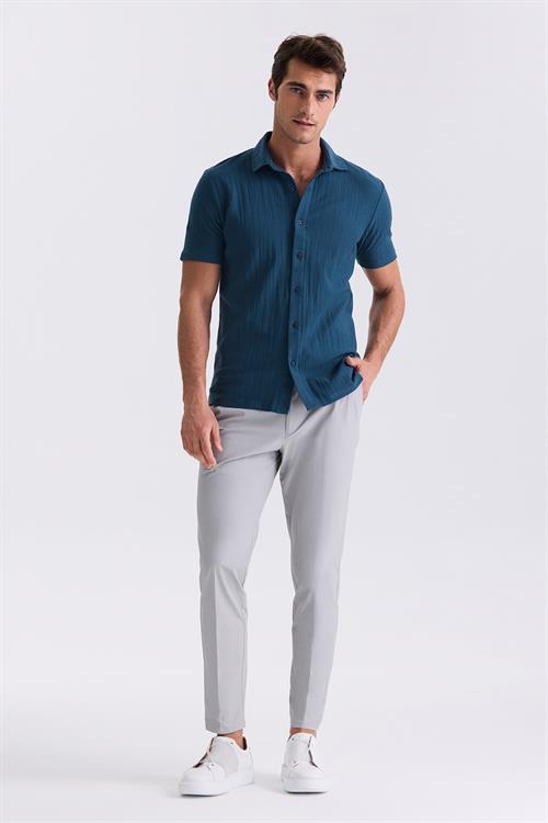 Lacivert Slim Fit Düğmeli Gömlek Yaka T-Shirt