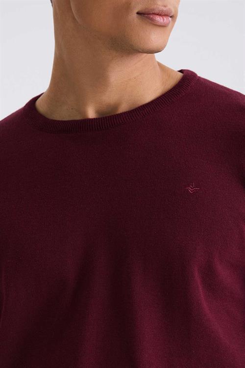 Bordo Slim Fit Bisiklet Yaka Triko Kazak