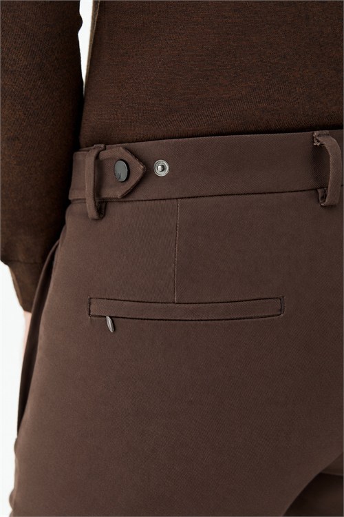 Kahve Comfort Fit Fermuarlı Cepli Kanvas Pantolon