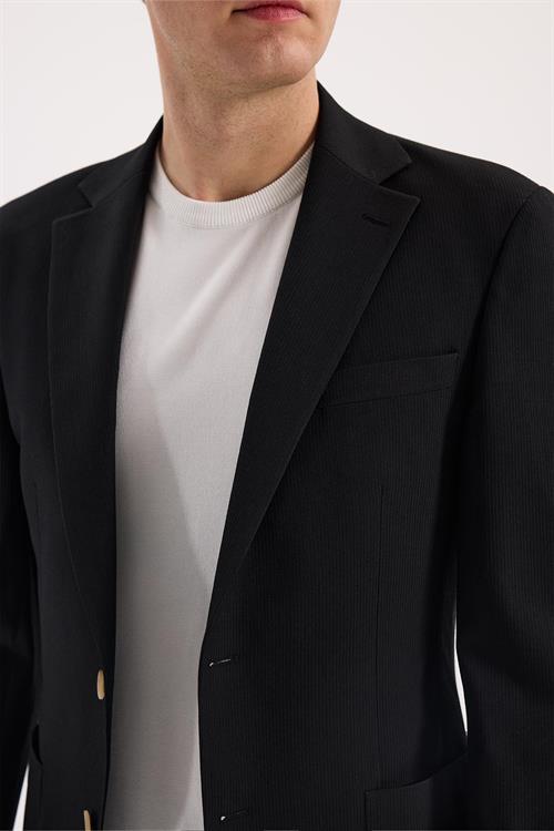 Siyah Dar Kalıp - Slim Fit Ceket Mono Yaka