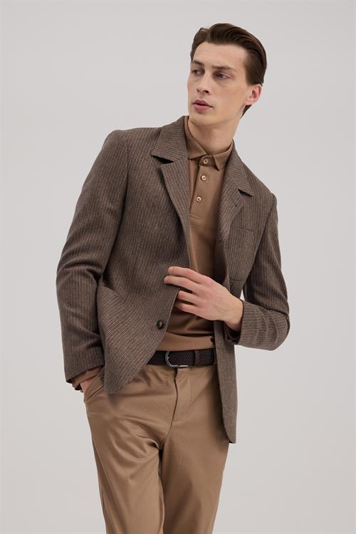 Kahve Dar Kalıp - Slim Fit Ceket Berberi Yaka