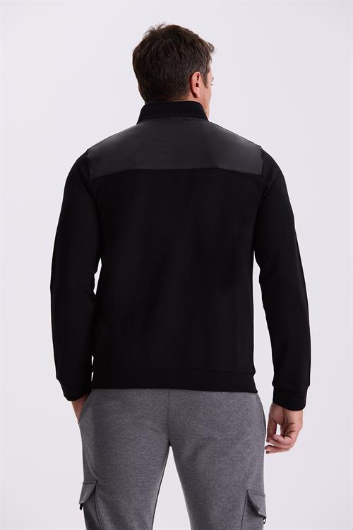 Siyah Slim Fit Fermuarlı Pamuklu Likralı Eşofman Üstü