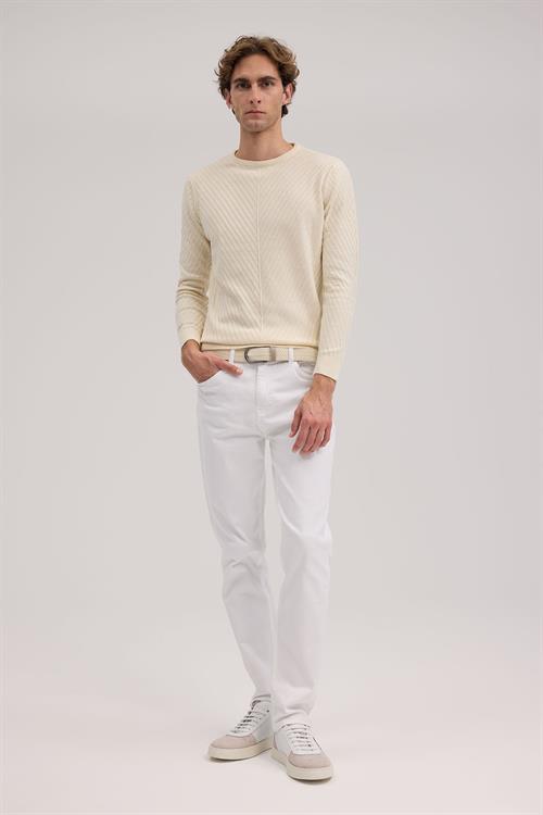 Bej Dar Kalıp - Slim Fit Triko Bisiklet Yaka