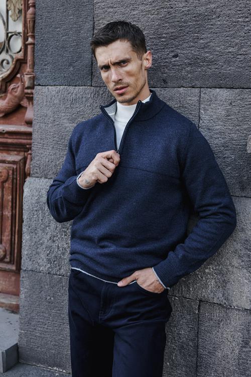 İndigo Slim Fit Fermuarlı Triko Kazak