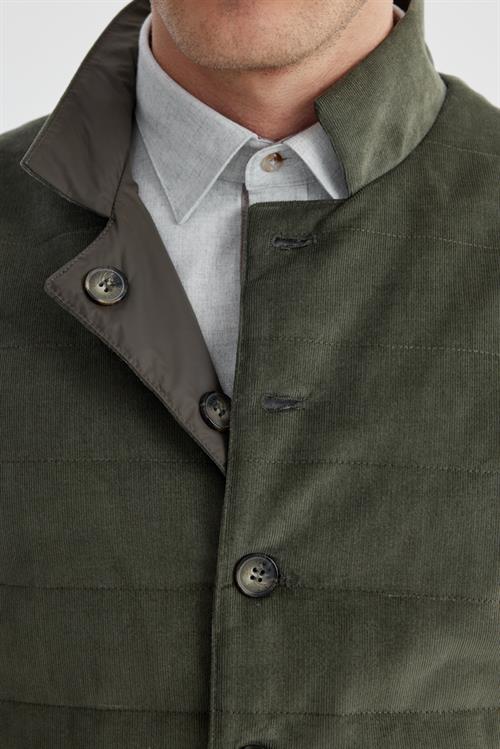 Haki Hakim Yaka Çift Taraflı Slim Fit Yelek