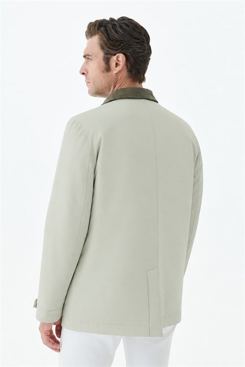 Ekru Comfort Fit Kadife Yaka Mont