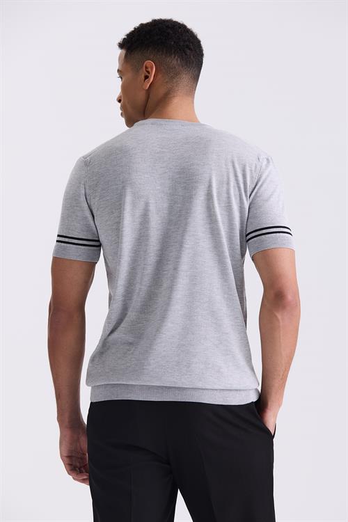 Gri Slim Fit Bisiklet Yaka T-Shirt