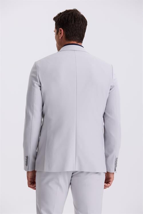 Gri Slim Fit Mono Yaka Çift Yırtmaçlı Yelekli Takım Elbise