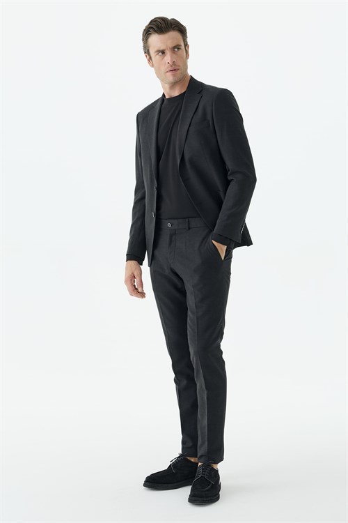 Siyah Slim Fit Mono Yaka Takım Elbise