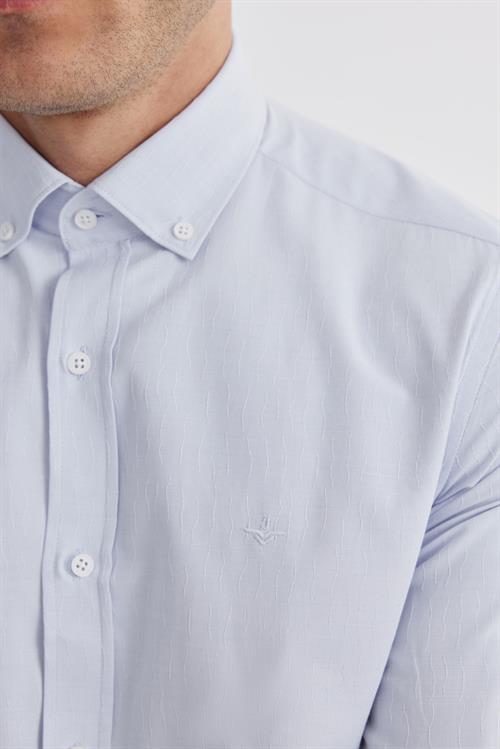 Mavi Slim Fit Desenli Pamuklu Düğmeli Yaka Gömlek