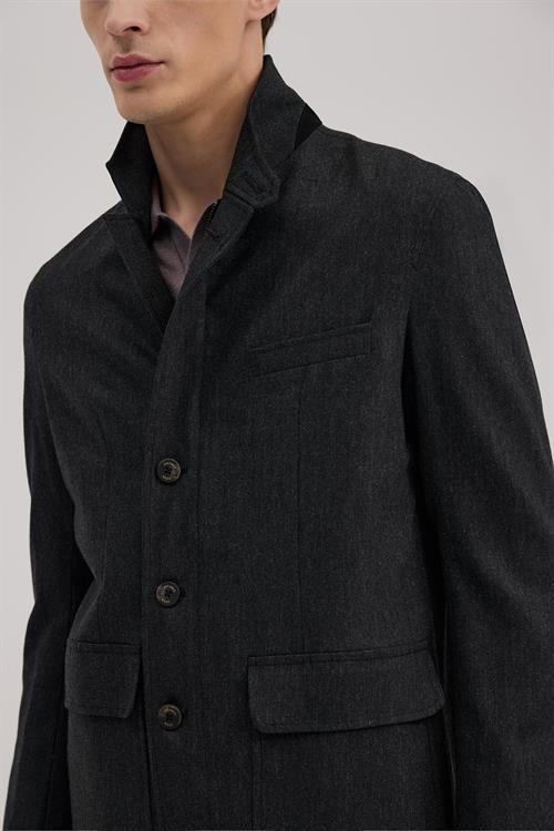 Antrasit Dar Kalıp - Slim Fit Ceket Mont Patlı