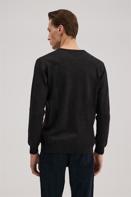 Füme Bordo Klasik Fit Bisiklet Yaka Desenli Triko