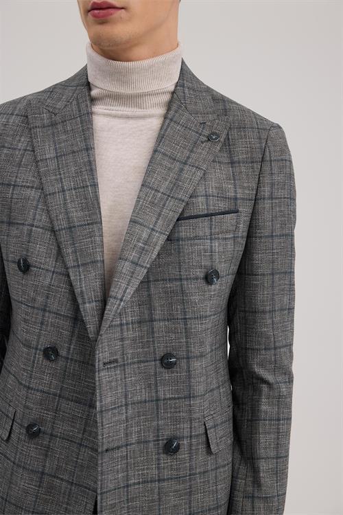 Lacivert Dar Kalıp - Slim Fit Takım Elbise Kruvaze