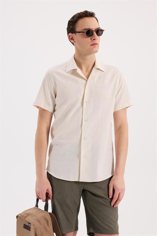 Krem Rahat Kalıp - Comfort Fit Gömlek Klasik Yaka