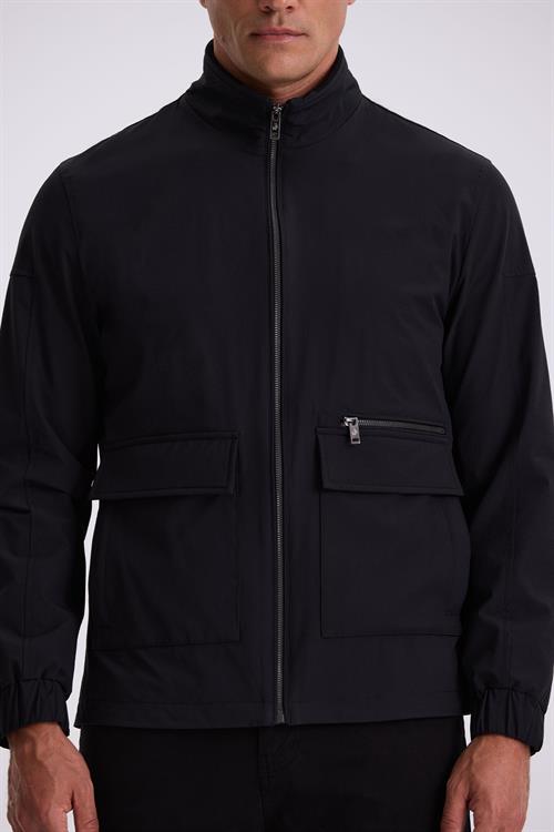 Siyah Comfort Fit Dik Yaka Mevsimlik Mont