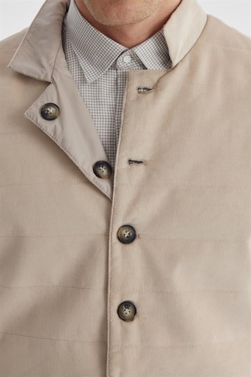 Bej Hakim Yaka Çift Taraflı Slim Fit Yelek