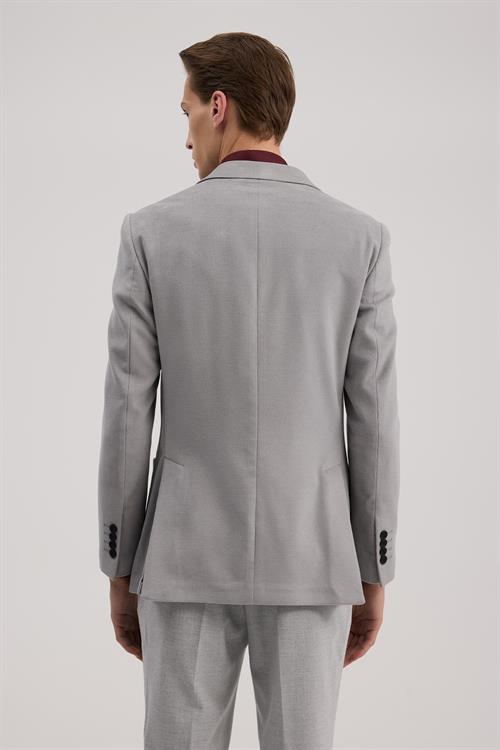 Gri Dar Kalıp - Slim Fit Ceket Mono Yaka
