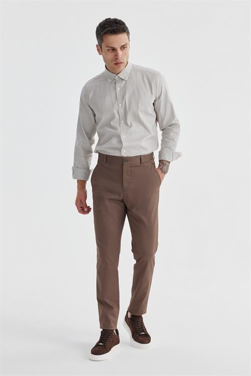 Kahve Comfort Fit Yan Cep Pamuklu Kanvas Pantolon