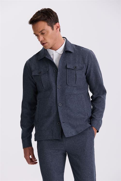 Lacivert Slim Fit Bebe Yaka Cepli Spor Takım Elbise