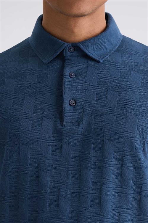 Lacivert Slim Fit Desenli Polo Yaka T-Shirt