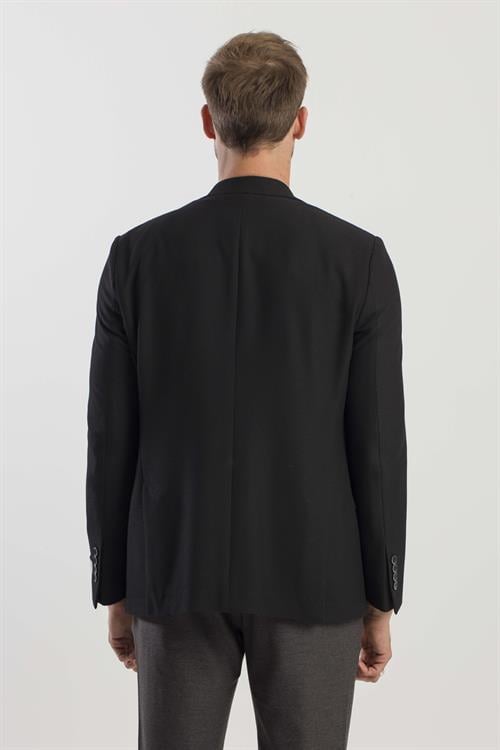 Siyah Slim Fit Desenli Sivri Yaka Ceket 