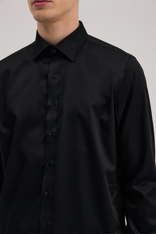 Siyah Comfort Fit %100 Pamuk Ütü Gerektirmeyen Non İron Gömlek