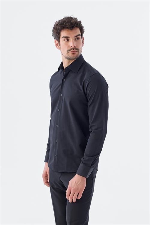 Dar Kalıp - Slim Fit Serili Gömlek-Jakamen  YAKA ÇİFT POLİKAT  Serili