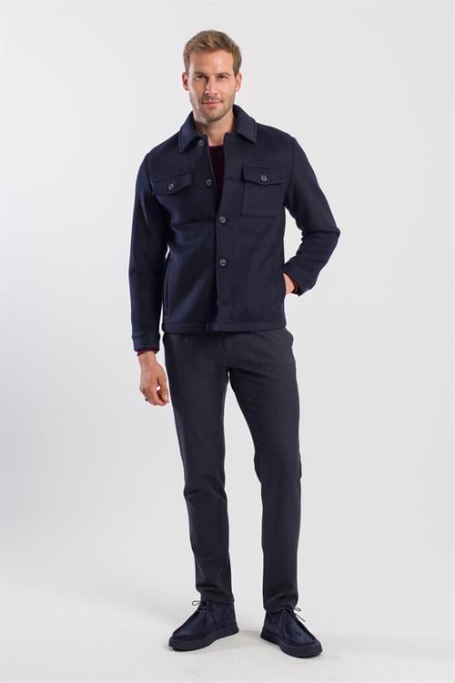 Lacivert Comfort Fit Bebe Yaka Yünlü Mont