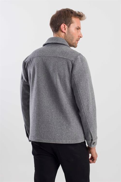 Gri Comfort Fit Bebe Yaka Yünlü Mont