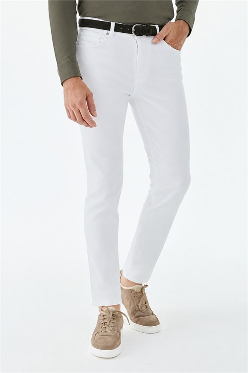 Beyaz Slim Fit 5 Cep Kot Pantolon