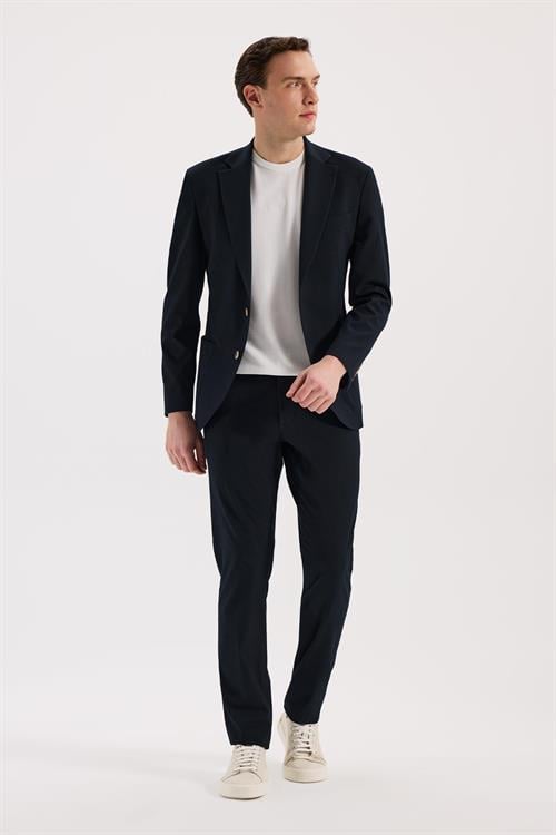 Lacivert Dar Kalıp - Slim Fit Ceket Mono Yaka