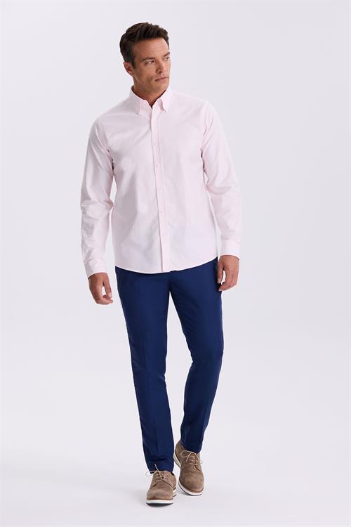 Pembe %100 Pamuk Düğmeli Yaka Comfort Fit Gömlek