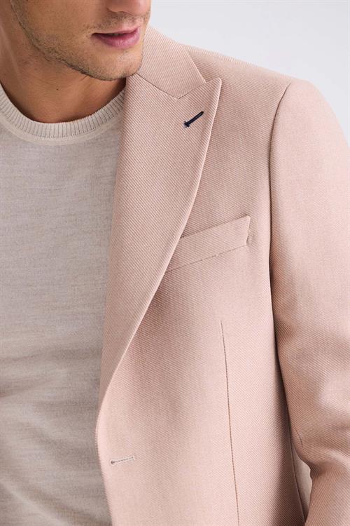 Bej Slim Fit Sivri Yaka Yazlık Spor Ceket