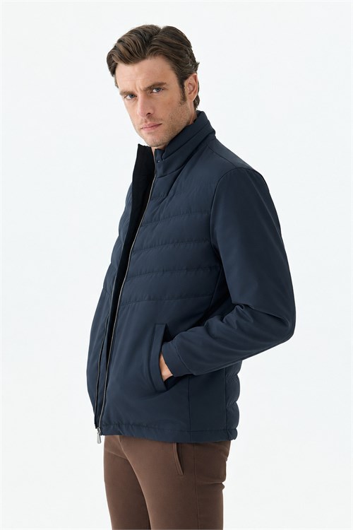 Lacivert Comfort Fit Dik Yaka Spor Mont Mont