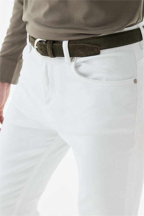 Beyaz Slim Fit 5 Cep Kot Pantolon