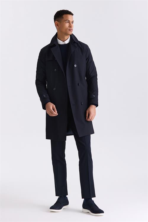 Lacivert Slim Fit Kruvaze Yazlık Trençkot