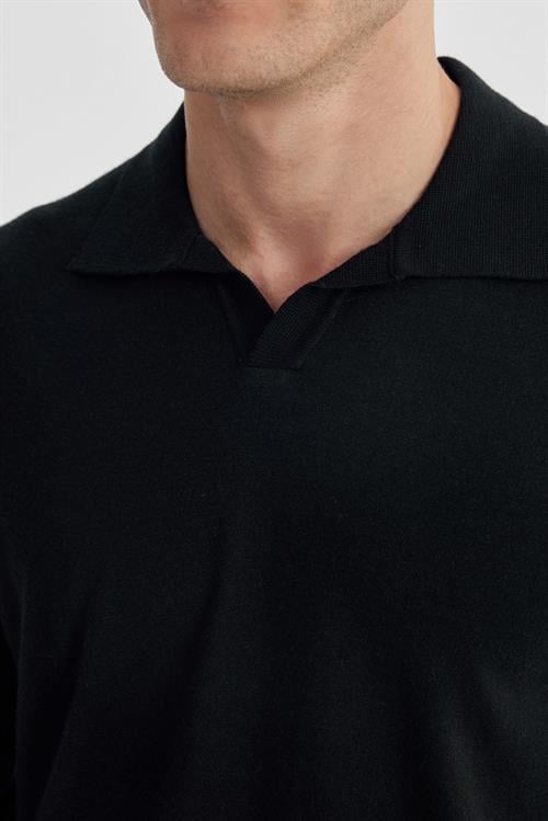 Siyah Slim Fit Polo Yaka Triko Kazak