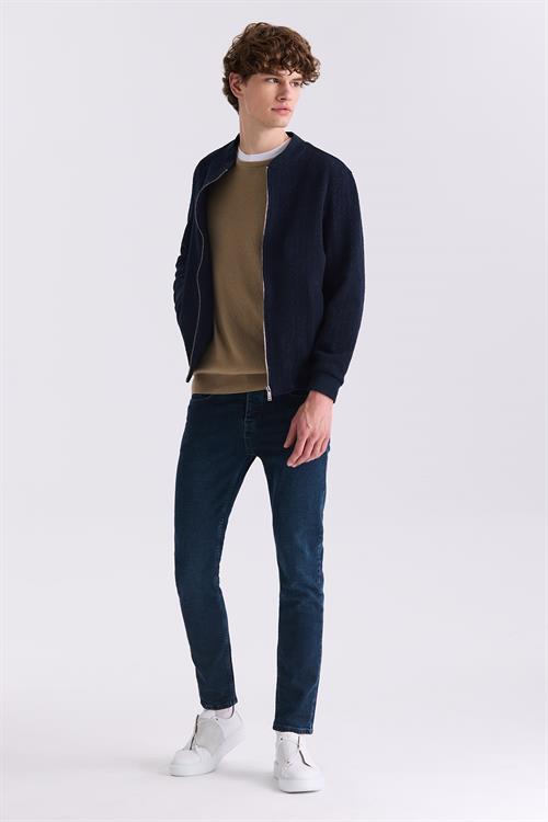 Koyu Lacivert Regular Fit Mono Yaka Mevsimlik Mont