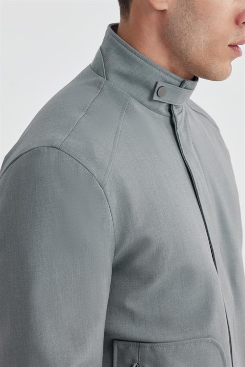 Gri Comfort Fit Dik Yaka Casual Mont