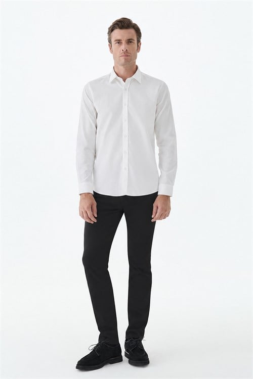 Beyaz %100 Pamuk Comfort Fit Klasik Yaka Gömlek