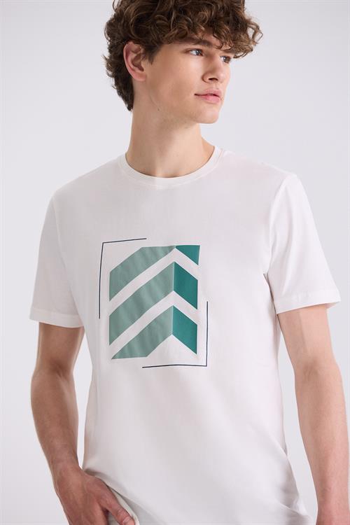 Ekru Slim Fit Bisiklet Yaka T-Shirt