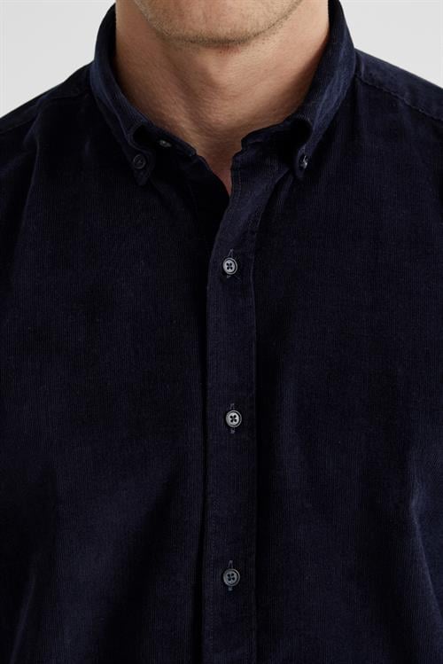 Lacivert Comfort Fit Düğmeli Yaka %100 Pamuklu Kadife Gömlek