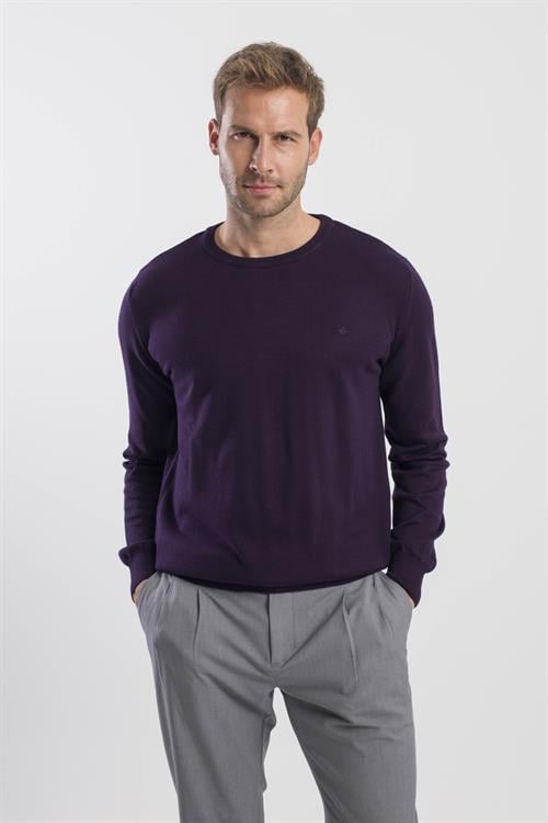 Mor Slim Fit Bisiklet Yaka Triko Kazak