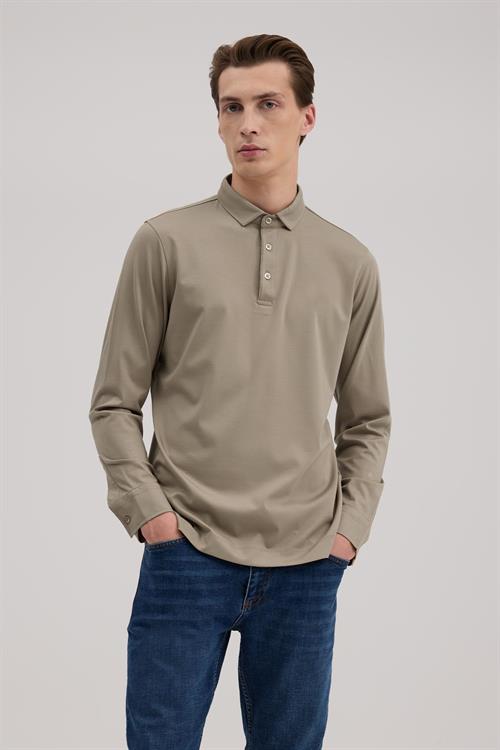 Kahve Slim Fit Polo Yaka Sweatshirt