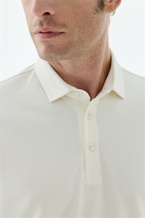 Beyaz Slim Fit Fermuarlı Polo Yaka Sweatshirt