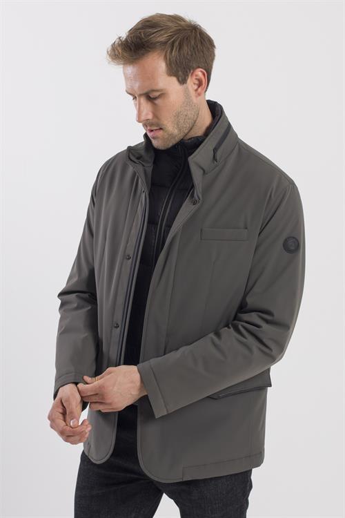 Haki Comfort Fit Gizli Kapüşonlu Mont