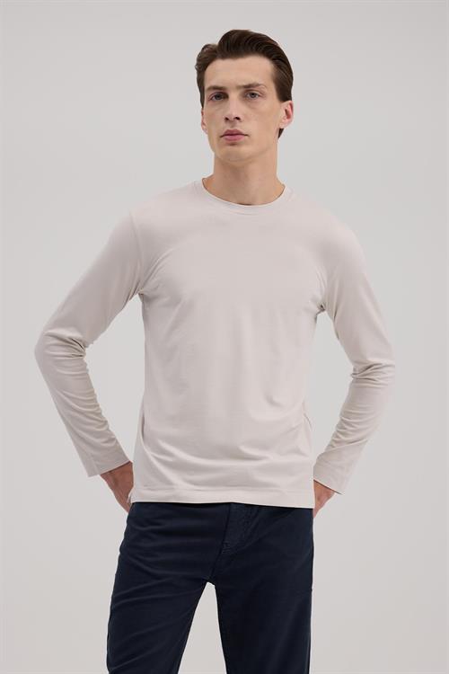 Gri Slim Fit Bisiklet Yaka Rayon Uzun Kollu Basic T-Shirt