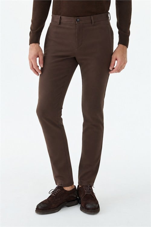 Kahve Comfort Fit Fermuarlı Cepli Kanvas Pantolon