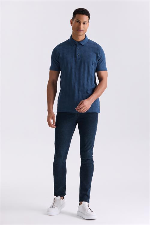Lacivert Slim Fit Desenli Polo Yaka T-Shirt