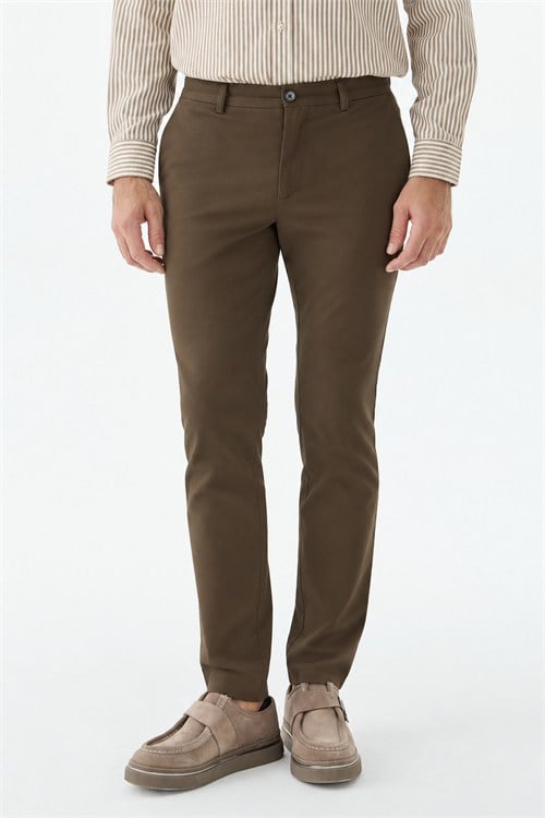 Kahve Comfort Fit Pamuklu Kanvas Pantolon